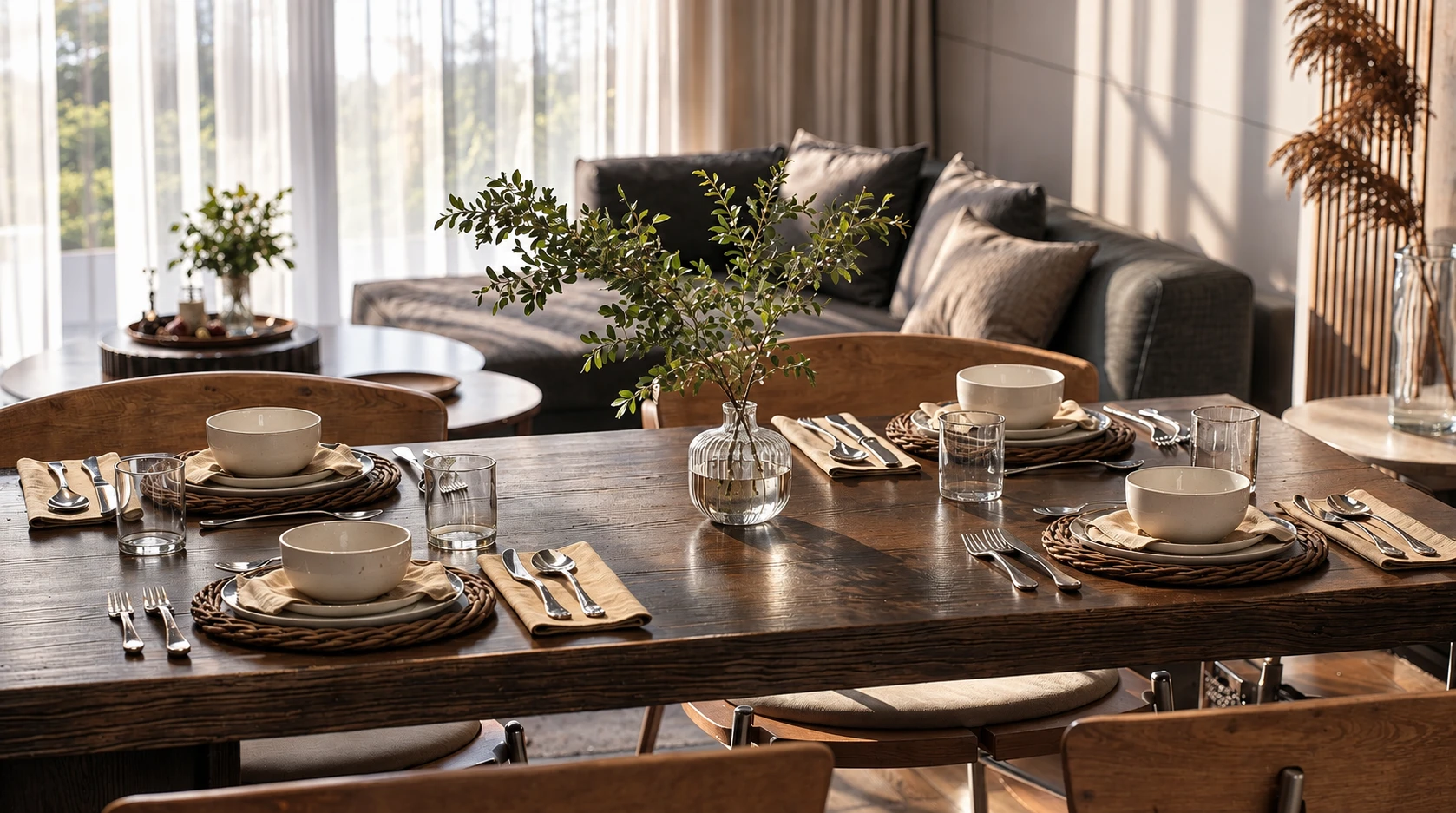 Apartment Renovation — Detail — dining table and living area