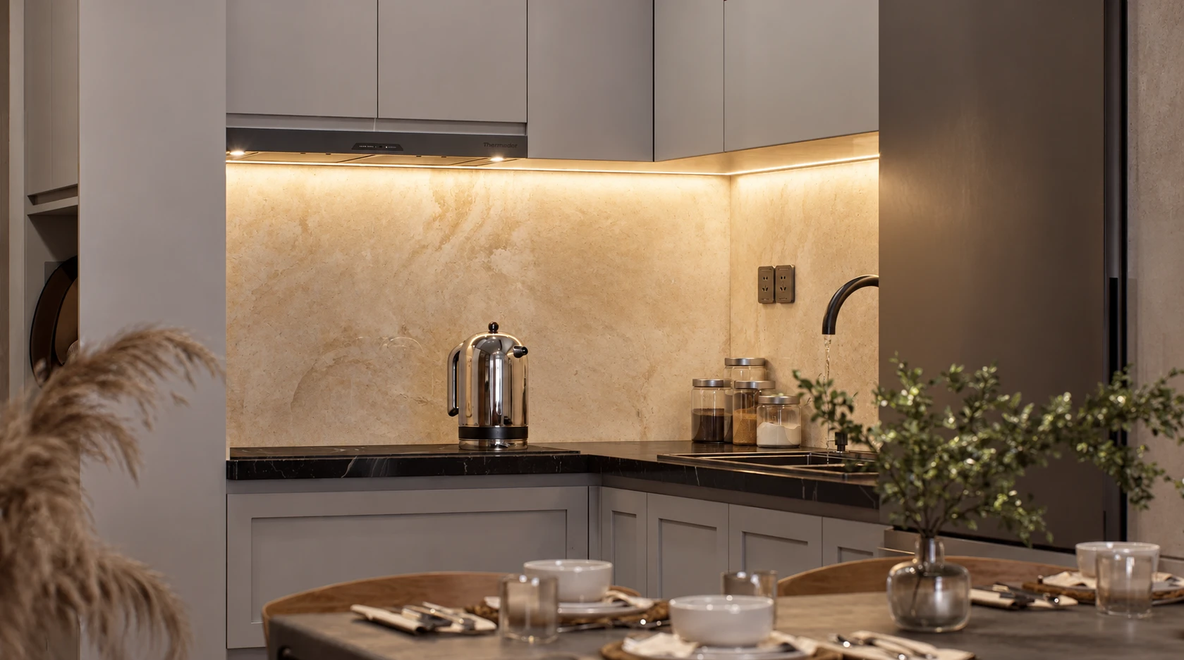 Apartment Renovation — Detail — kitchen cabinetry and task lighting